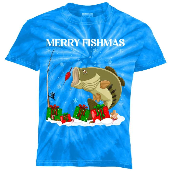 Xmas Holiday Fish Fishing Fishmas Bass Fish Merry Christmas Funny Gift Kids Tie-Dye T-Shirt