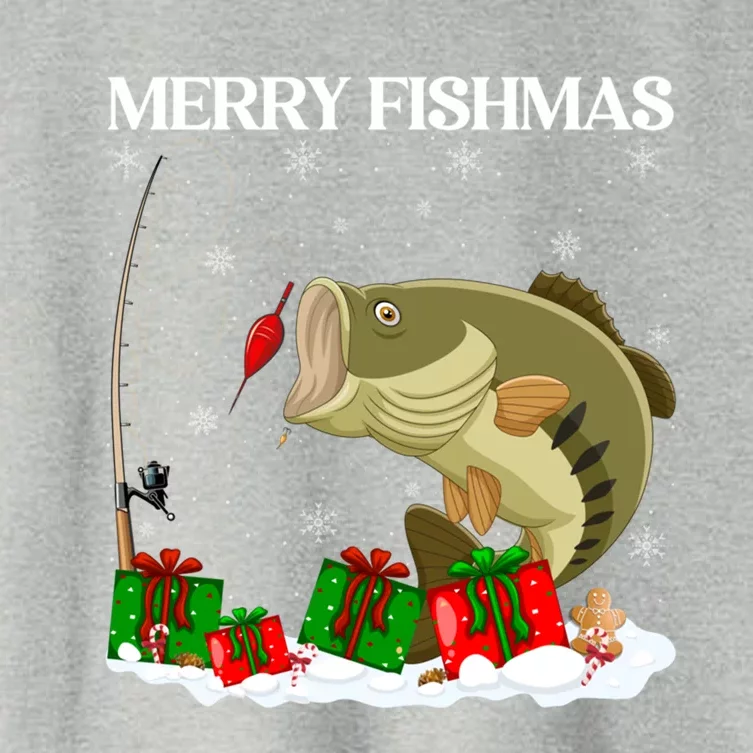 Xmas Holiday Fish Fishing Fishmas Bass Fish Merry Christmas Funny Gift Women's Crop Top Tee