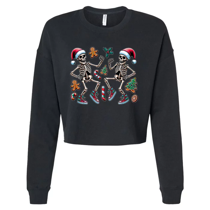 Xmas Holiday Funny Merry Christmas Skeletons Dancing Santa Cropped Pullover Crew