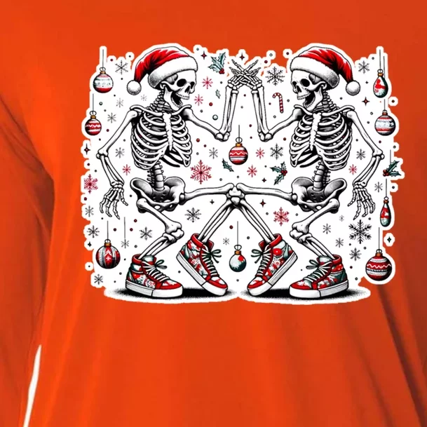 Xmas Holiday Funny Merry Christmas Skeleton Dancing Santa Cool Gift Cooling Performance Long Sleeve Crew