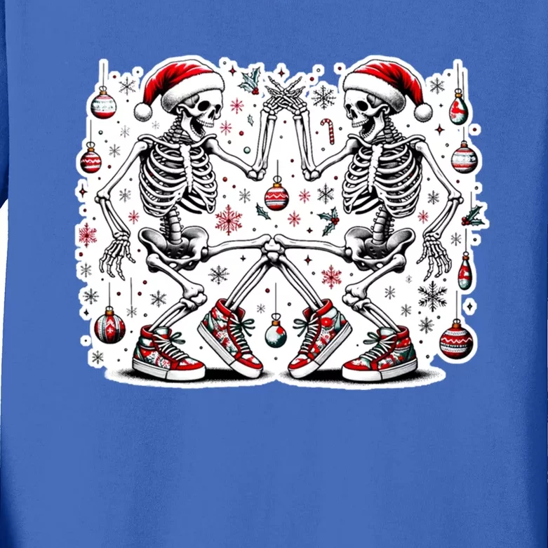 Xmas Holiday Funny Merry Christmas Skeleton Dancing Santa Cool Gift Kids Long Sleeve Shirt