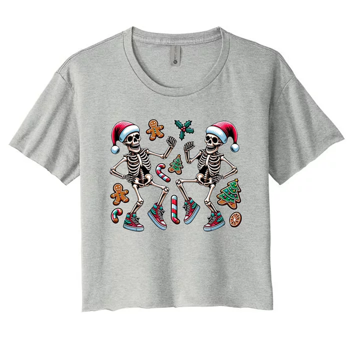 Xmas Holiday Funny Merry Christmas Skeletons Dancing Santa Funny Gift Women's Crop Top Tee