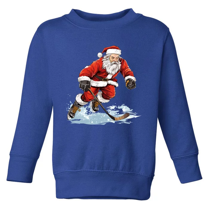 Xmas Holiday Funny Santa Playing Ice Hockey Christmas Gift Toddler Sweatshirt