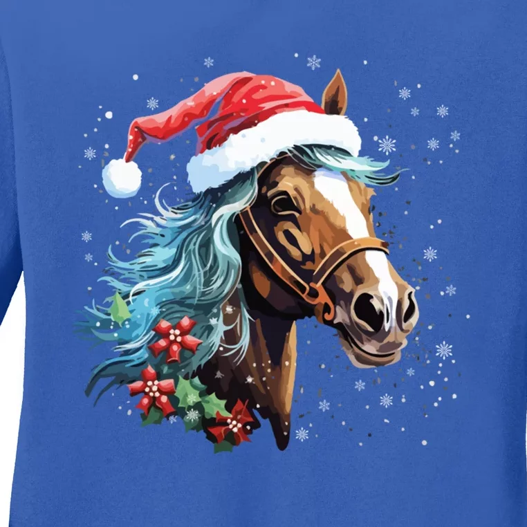 Xmas Holiday Family Matching Santa Horse Christmas Gift Ladies Long Sleeve Shirt