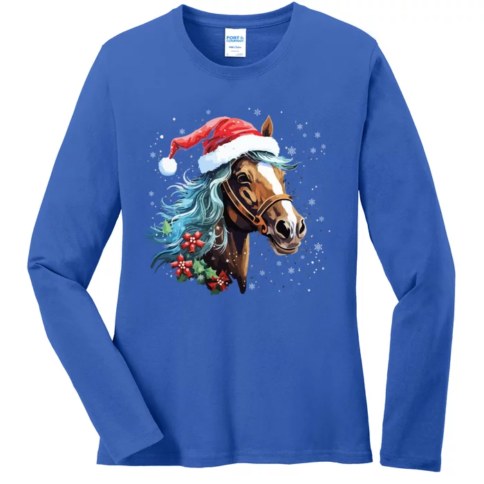 Xmas Holiday Family Matching Santa Horse Christmas Gift Ladies Long Sleeve Shirt