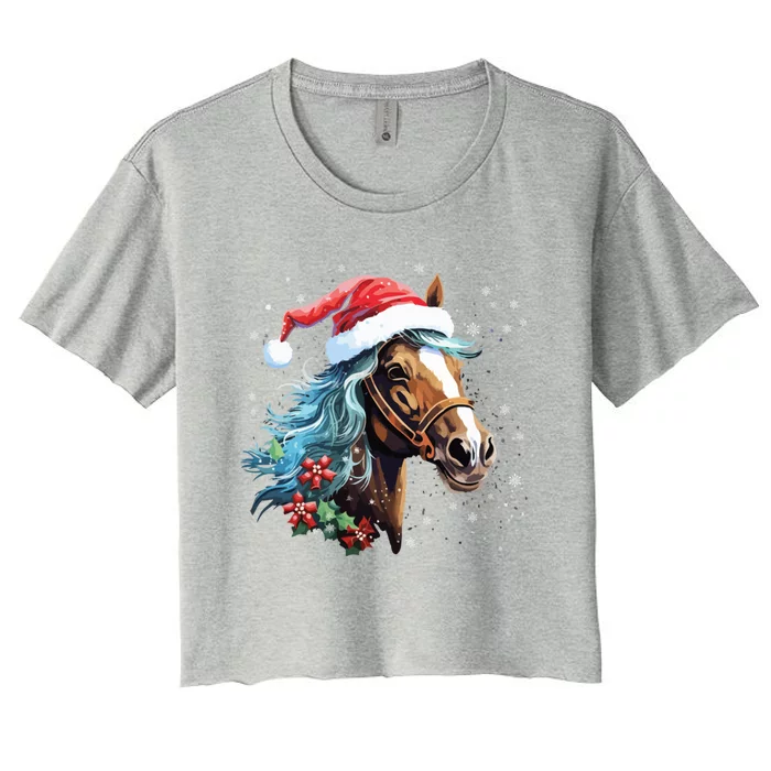 Xmas Holiday Family Matching Santa Horse Christmas Gift Women's Crop Top Tee