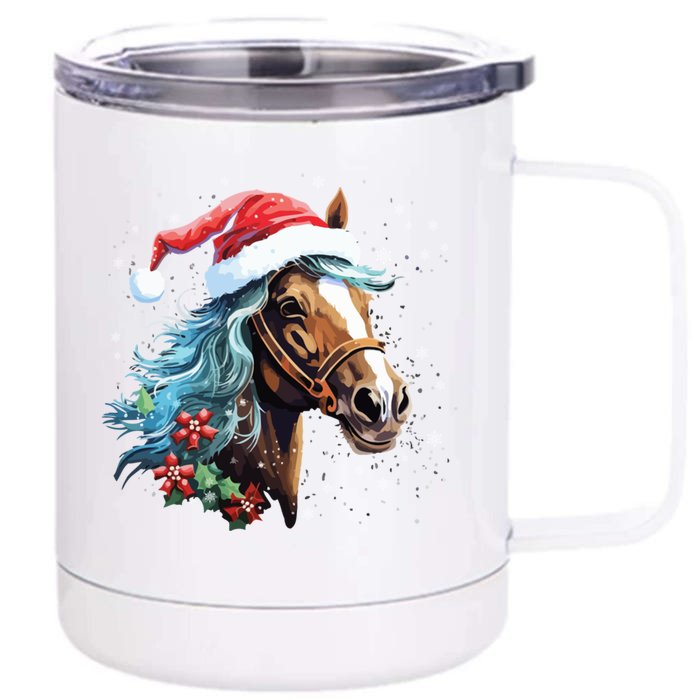 Xmas Holiday Family Matching Santa Horse Christmas Gift Front & Back 12oz Stainless Steel Tumbler Cup