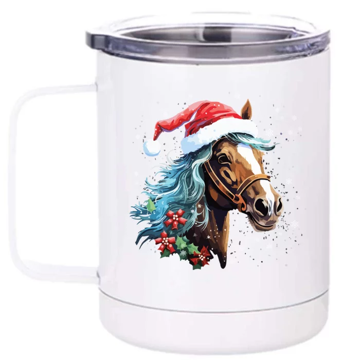 Xmas Holiday Family Matching Santa Horse Christmas Gift Front & Back 12oz Stainless Steel Tumbler Cup