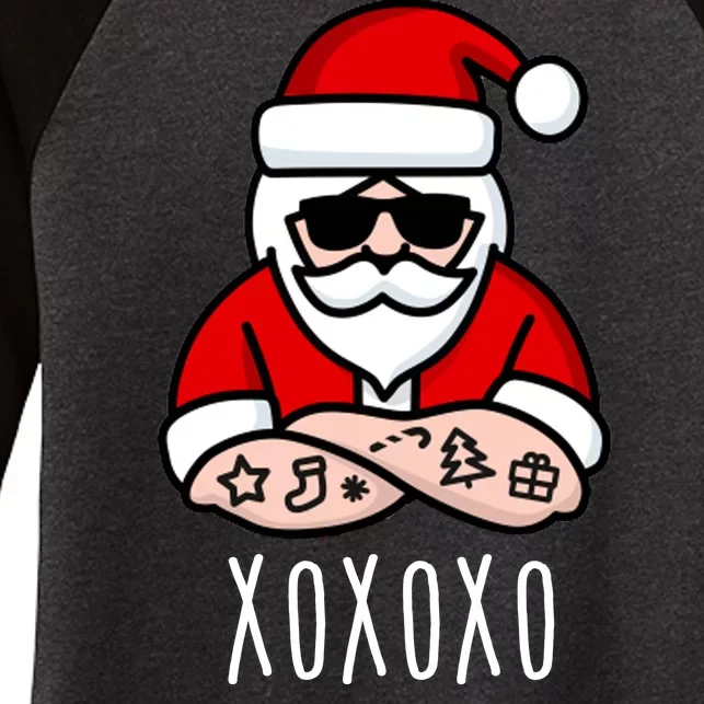 XOXOXO Ho Ho Ho Cool Santa Women's Tri-Blend 3/4-Sleeve Raglan Shirt