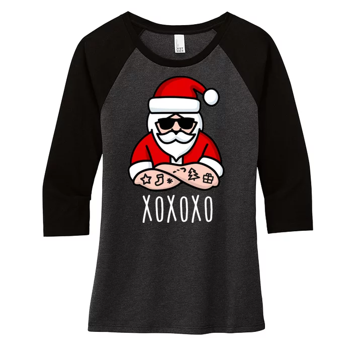 XOXOXO Ho Ho Ho Cool Santa Women's Tri-Blend 3/4-Sleeve Raglan Shirt