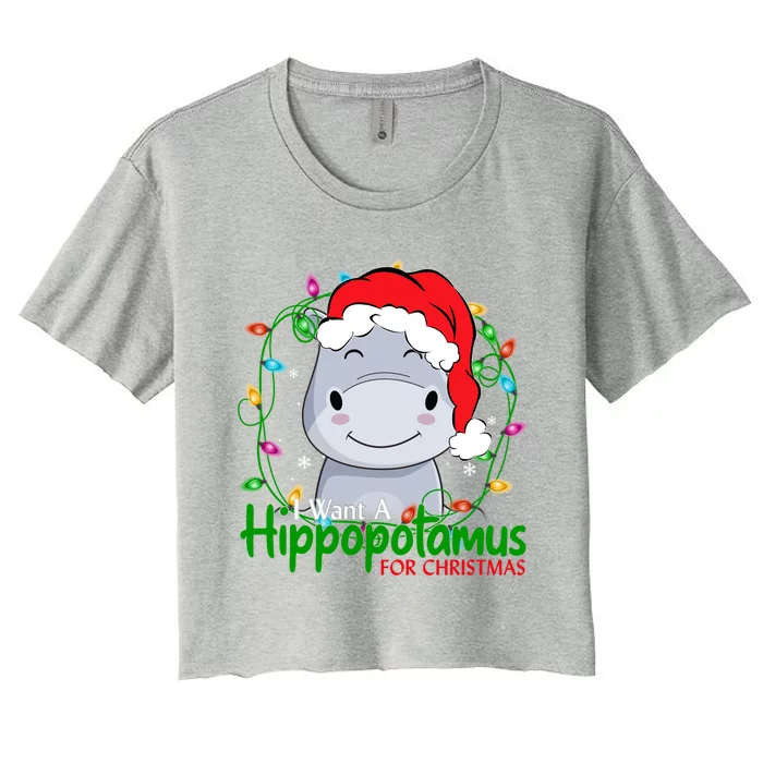 Xmas Hippo I Want A Hippopotamus For Christmas Pjs Gift Women's Crop Top Tee