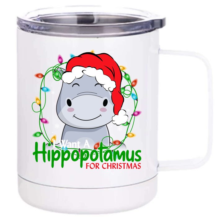 Xmas Hippo I Want A Hippopotamus For Christmas Pjs Gift Front & Back 12oz Stainless Steel Tumbler Cup