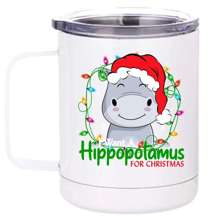 Xmas Hippo I Want A Hippopotamus For Christmas Pjs Gift Front & Back 12oz Stainless Steel Tumbler Cup