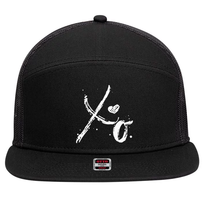 XO Hugs & Kisses Valentines Distressed Heart Love 7 Panel Mesh Trucker Snapback Hat