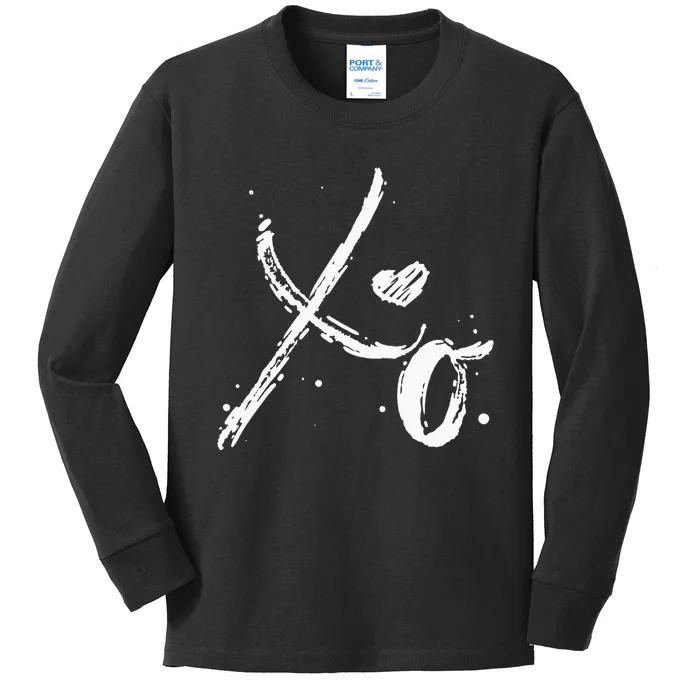 XO Hugs & Kisses Valentines Distressed Heart Love Kids Long Sleeve Shirt