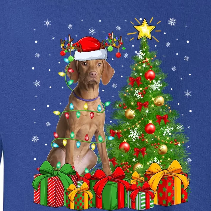 Xmas Holiday Lights Santa Vizsla Dog Christmas Tree Gift Toddler Sweatshirt