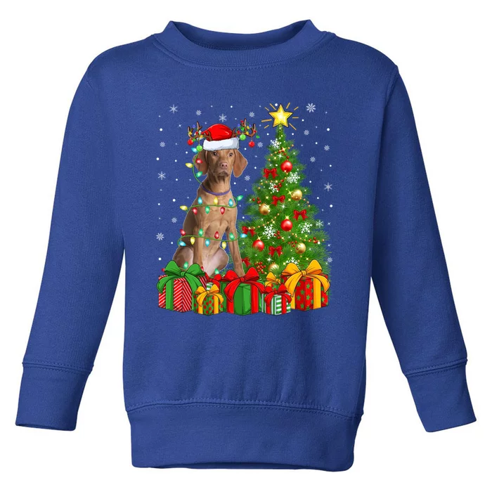 Xmas Holiday Lights Santa Vizsla Dog Christmas Tree Gift Toddler Sweatshirt