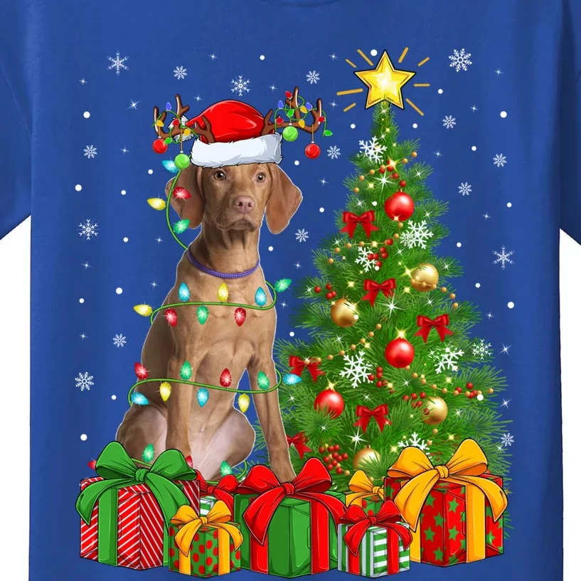 Xmas Holiday Lights Santa Vizsla Dog Christmas Tree Gift Kids T-Shirt