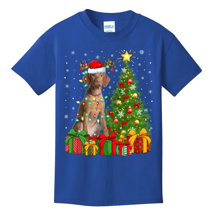 Xmas Holiday Lights Santa Vizsla Dog Christmas Tree Gift Kids T-Shirt