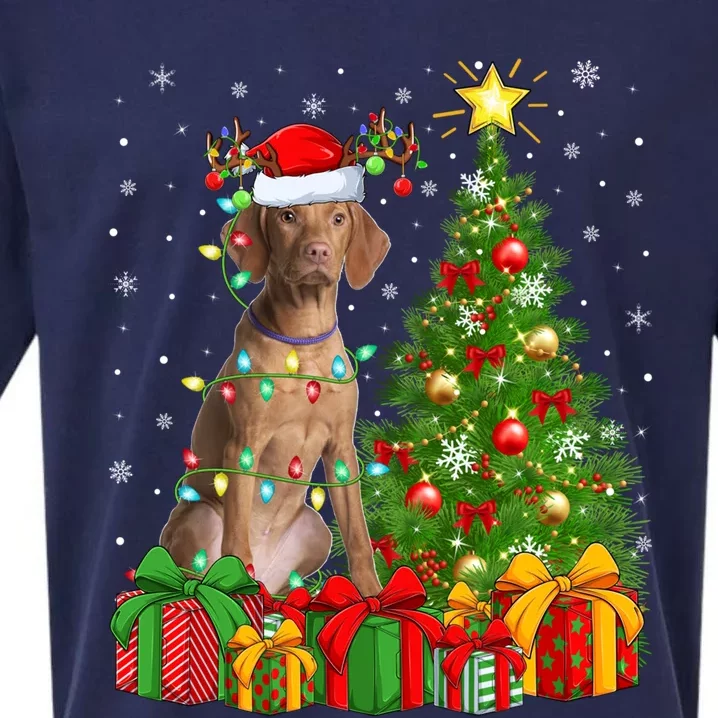 Xmas Holiday Lights Santa Vizsla Dog Christmas Tree Gift Sueded Cloud Jersey T-Shirt