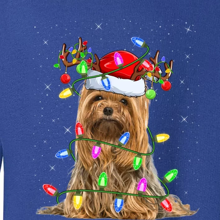 Xmas Holiday Lighting Santa Yorkshire Terrier Dog Christmas Great Gift Toddler Sweatshirt