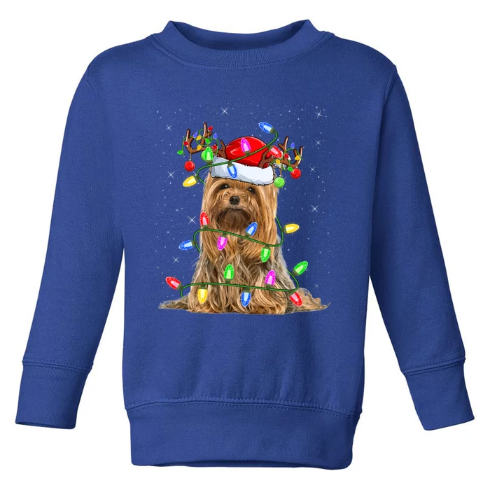 Xmas Holiday Lighting Santa Yorkshire Terrier Dog Christmas Great Gift Toddler Sweatshirt