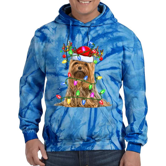 Xmas Holiday Lighting Santa Yorkshire Terrier Dog Christmas Great Gift Tie Dye Hoodie