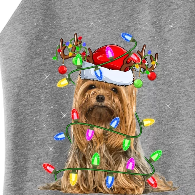 Xmas Holiday Lighting Santa Yorkshire Terrier Dog Christmas Great Gift Women’s Perfect Tri Rocker Tank