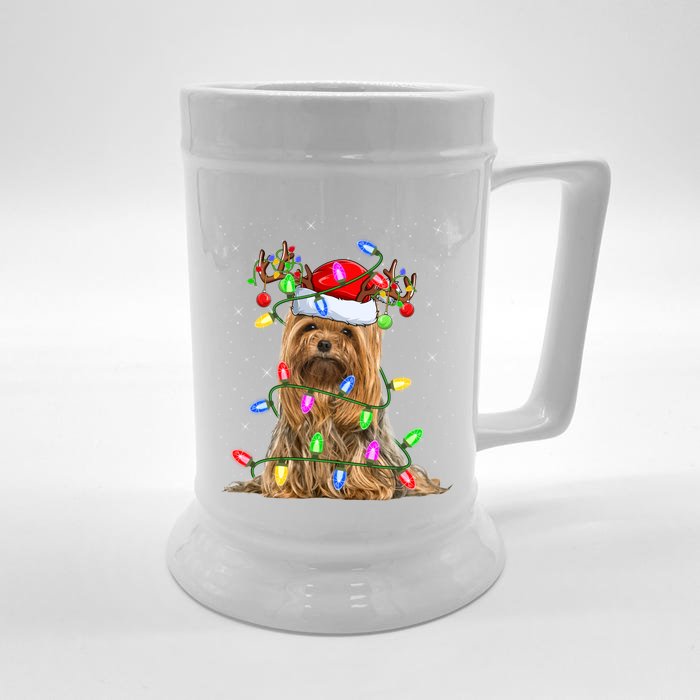 Xmas Holiday Lighting Santa Yorkshire Terrier Dog Christmas Great Gift Front & Back Beer Stein