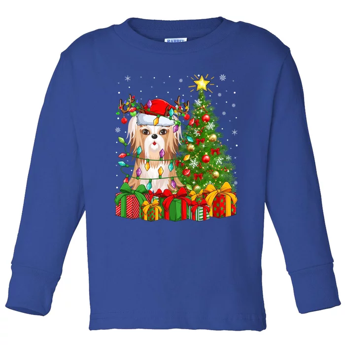 Xmas Holiday Lights Santa Shih Tzu Dog Christmas Tree Gift Toddler Long Sleeve Shirt