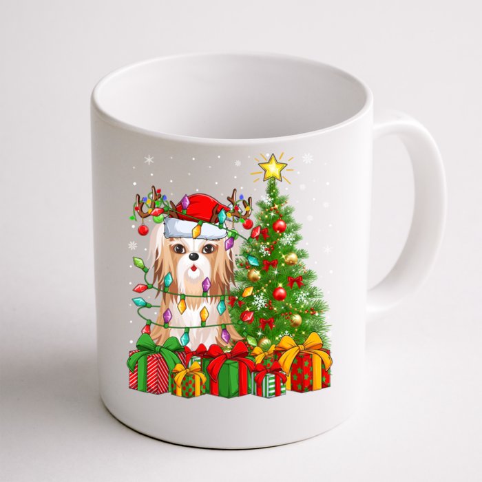 Xmas Holiday Lights Santa Shih Tzu Dog Christmas Tree Gift Front & Back Coffee Mug