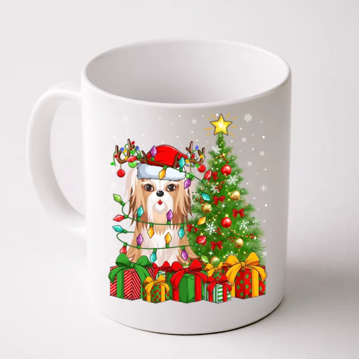 Xmas Holiday Lights Santa Shih Tzu Dog Christmas Tree Gift Front & Back Coffee Mug