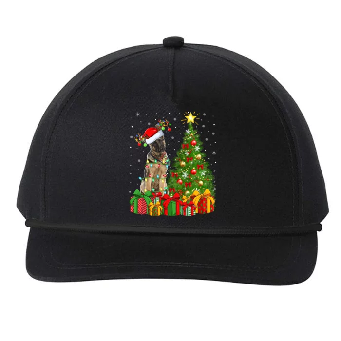 Xmas Holiday Lights Santa Ger Shepherd Dog Christmas Tree Gift Snapback Five-Panel Rope Hat