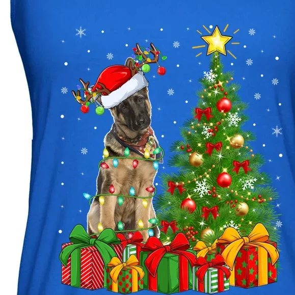 Xmas Holiday Lights Santa Ger Shepherd Dog Christmas Tree Gift Ladies Essential Flowy Tank