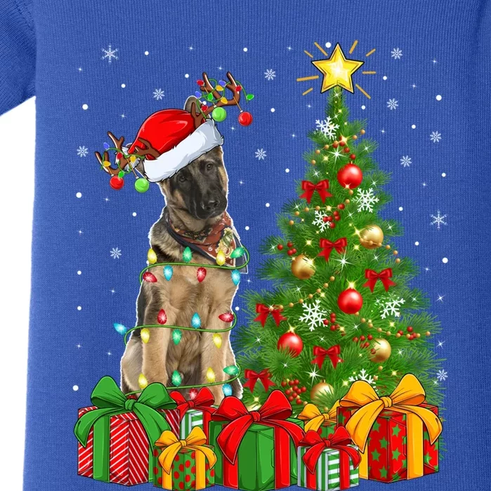 Xmas Holiday Lights Santa Ger Shepherd Dog Christmas Tree Gift Baby Bodysuit