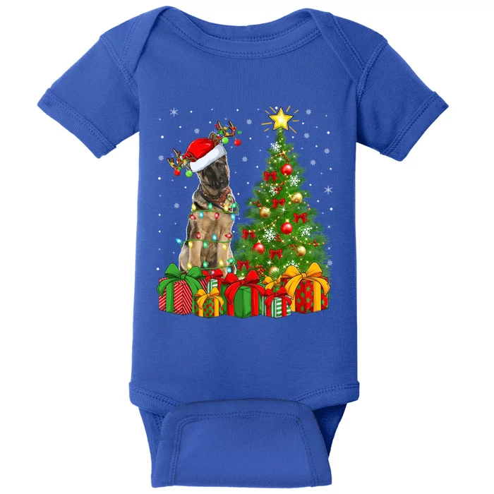 Xmas Holiday Lights Santa Ger Shepherd Dog Christmas Tree Gift Baby Bodysuit