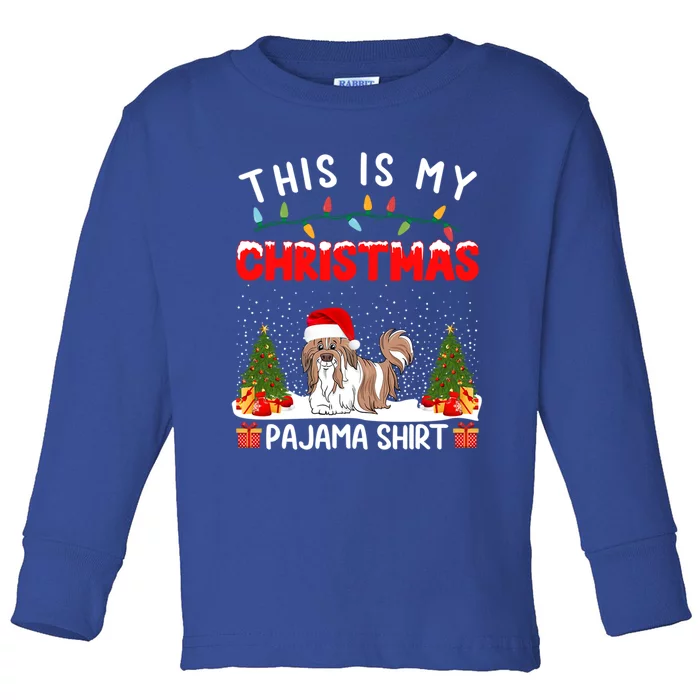 Xmas Holiday Party This Is My Shih Tzu Dog Christmas Pajama Great Gift Toddler Long Sleeve Shirt