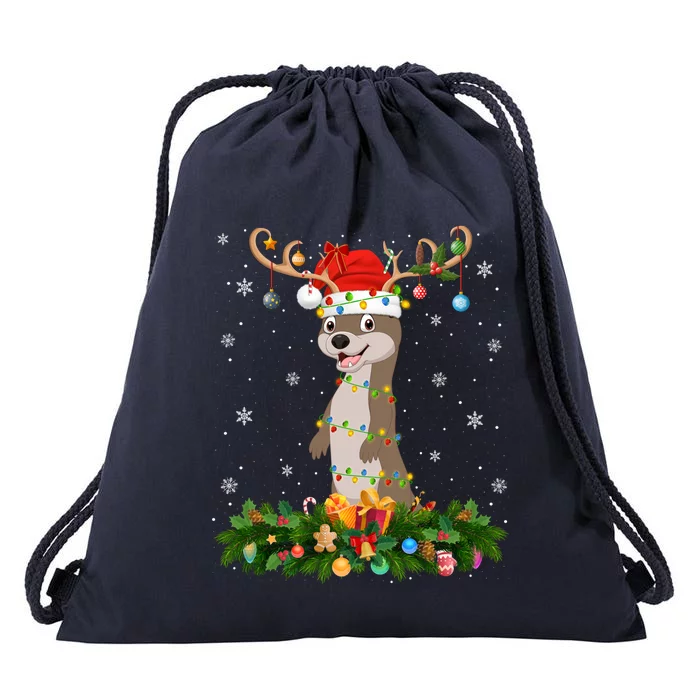 Xmas Holiday Reindeer Hat Santa Sea Otter Christmas Cool Gift Drawstring Bag