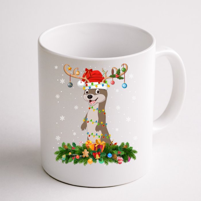 Xmas Holiday Reindeer Hat Santa Sea Otter Christmas Cool Gift Front & Back Coffee Mug