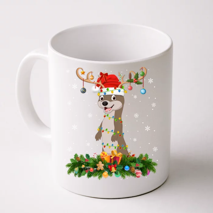 Xmas Holiday Reindeer Hat Santa Sea Otter Christmas Cool Gift Front & Back Coffee Mug