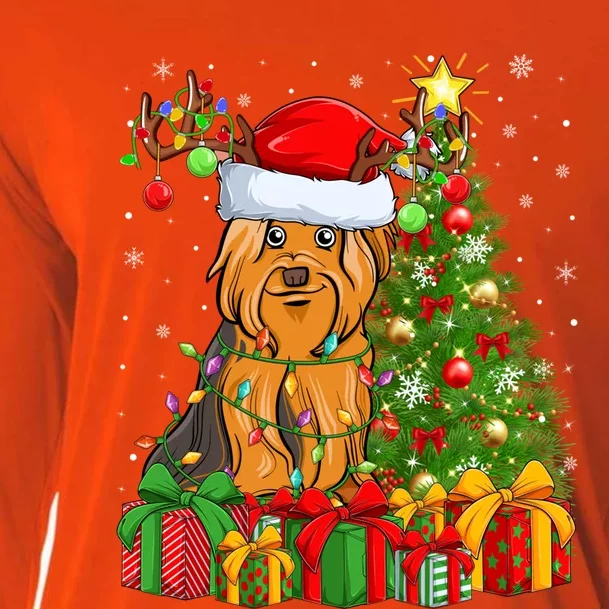 Xmas Holiday Santa Yorkshire Terrier Dog Christmas Tree Gift Cooling Performance Long Sleeve Crew