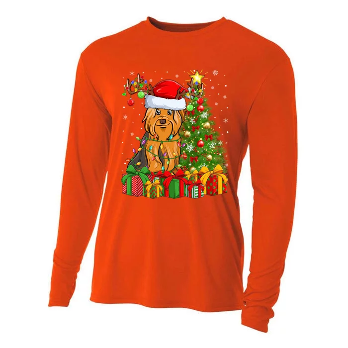 Xmas Holiday Santa Yorkshire Terrier Dog Christmas Tree Gift Cooling Performance Long Sleeve Crew