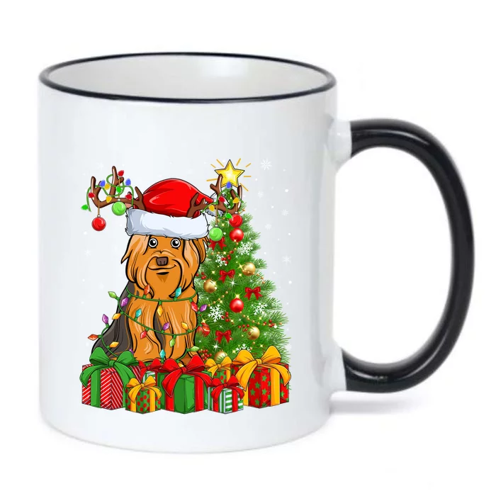 Xmas Holiday Santa Yorkshire Terrier Dog Christmas Tree Gift Black Color Changing Mug