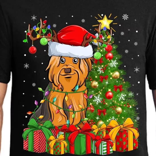 Xmas Holiday Santa Yorkshire Terrier Dog Christmas Tree Gift Pajama Set