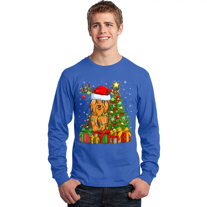 Xmas Holiday Santa Yorkshire Terrier Dog Christmas Tree Gift Long Sleeve Shirt