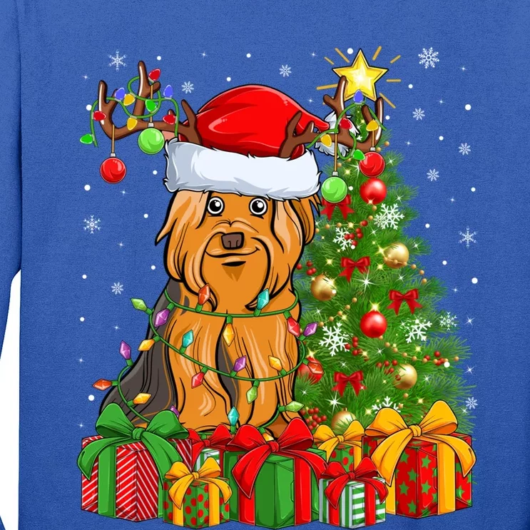 Xmas Holiday Santa Yorkshire Terrier Dog Christmas Tree Gift Long Sleeve Shirt