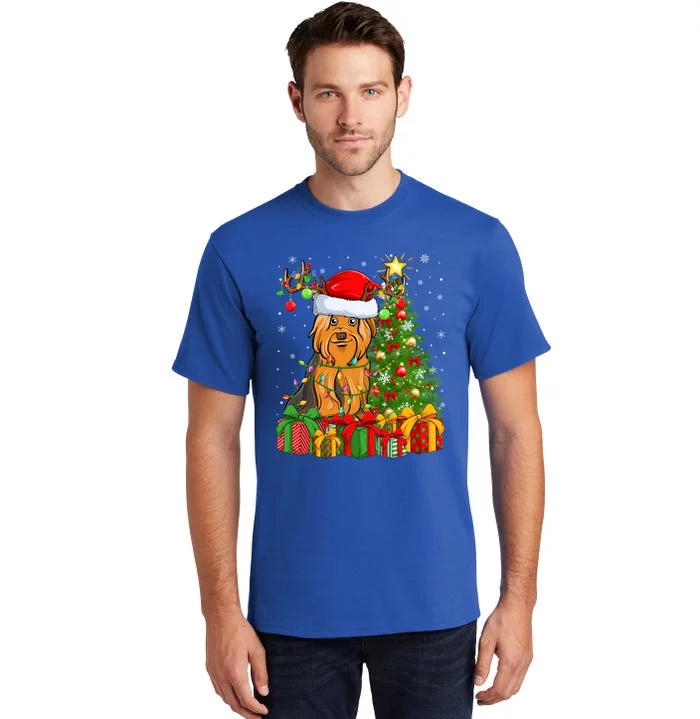 Xmas Holiday Santa Yorkshire Terrier Dog Christmas Tree Gift Tall T-Shirt