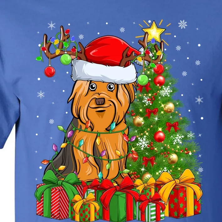 Xmas Holiday Santa Yorkshire Terrier Dog Christmas Tree Gift Tall T-Shirt