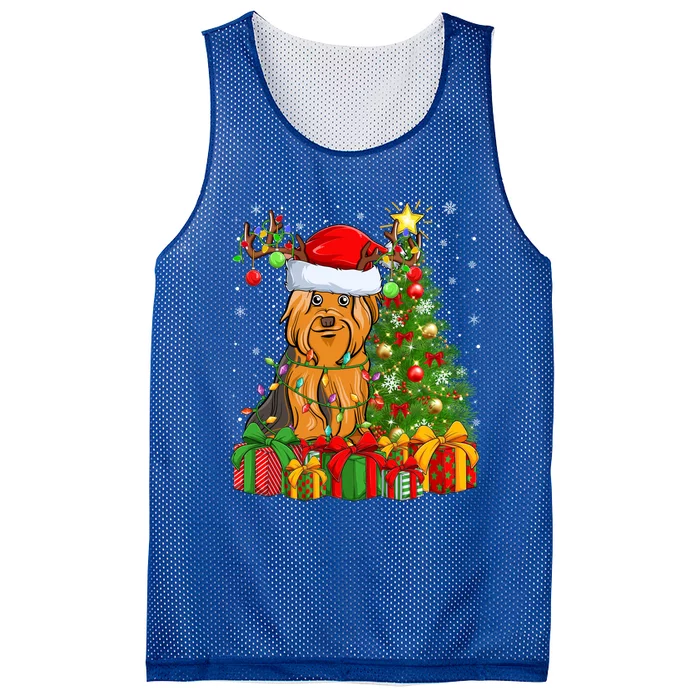 Xmas Holiday Santa Yorkshire Terrier Dog Christmas Tree Gift Mesh Reversible Basketball Jersey Tank