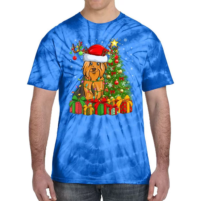 Xmas Holiday Santa Yorkshire Terrier Dog Christmas Tree Gift Tie-Dye T-Shirt